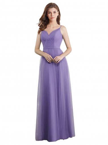 Online Sweetheart Deep V-Back Tulle Bridesmaid Dress with Draped Bodice UK