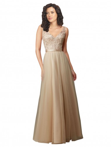 Online Long Tulle Bridesmaid Dress with Embroidery and Beading UK
