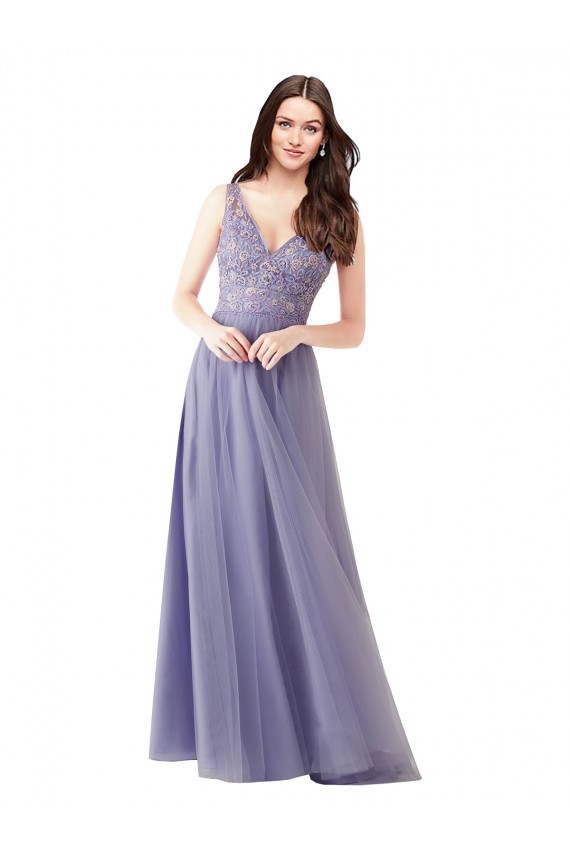 Online Sweetheart Tulle Bridesmaid Dress with Fully Embroidered V-Neck Bodice UK