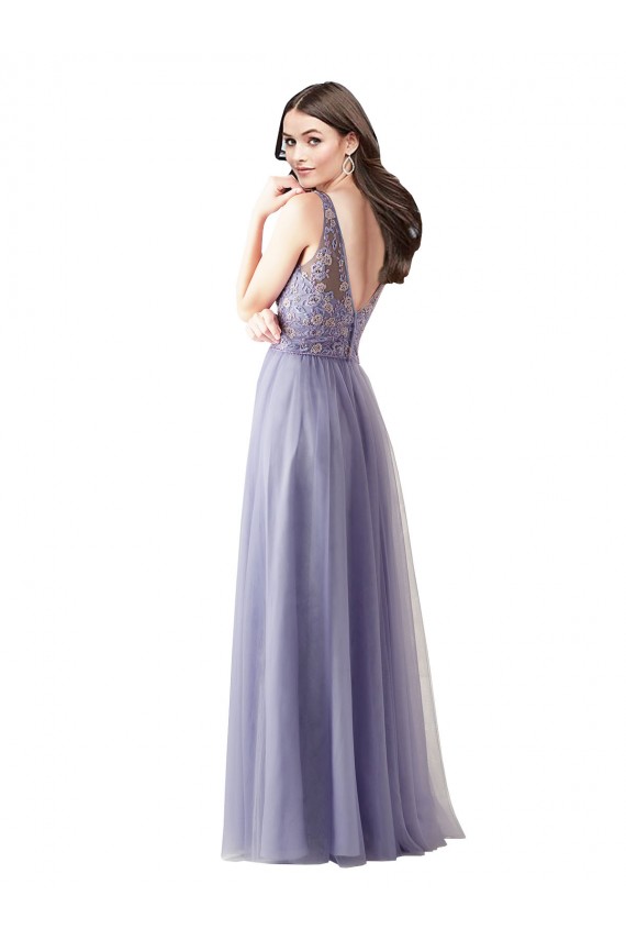 Online Sweetheart Tulle Bridesmaid Dress with Fully Embroidered V-Neck Bodice UK