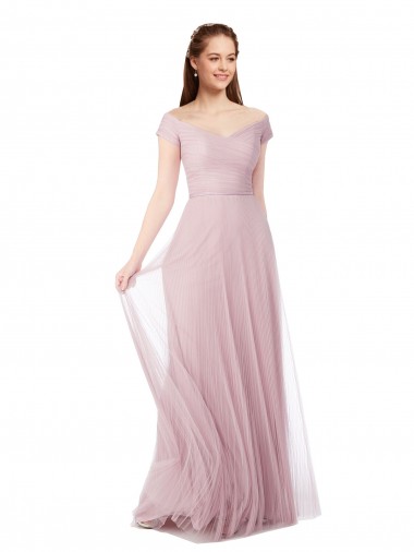 Online Off the Shoulder Long A-Line Tulle Bridesmaid Dress UK