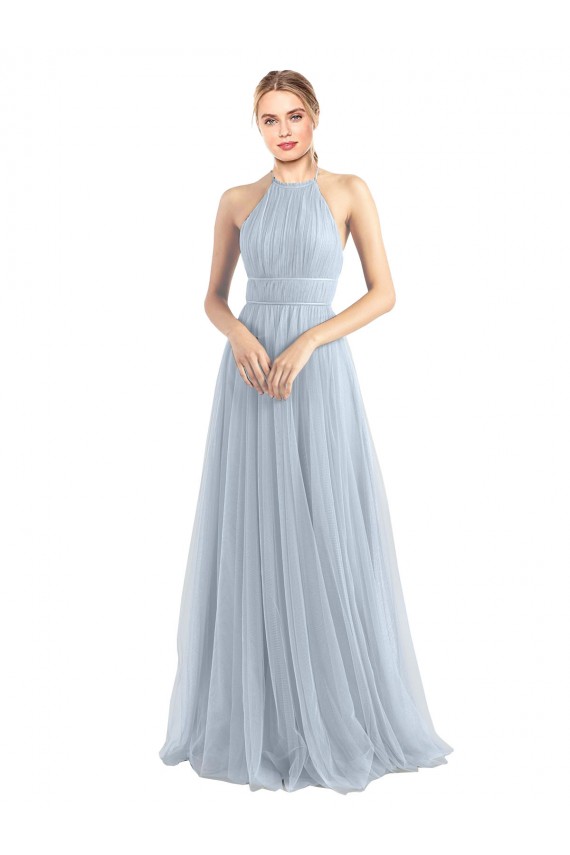 Online Halter Neckline Slim A-Line Tulle Bridesmaid Dress UK