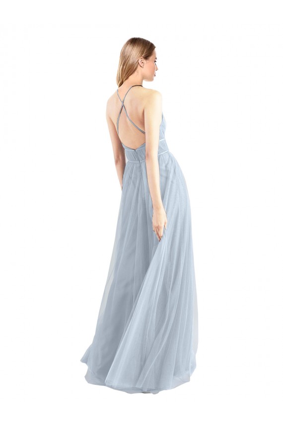 Online Halter Neckline Slim A-Line Tulle Bridesmaid Dress UK