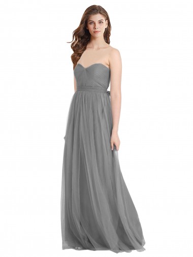 Online Shirred Strapless Bodice Long Tulle Bridesmaid Dress with Sweetheart Neckline UK