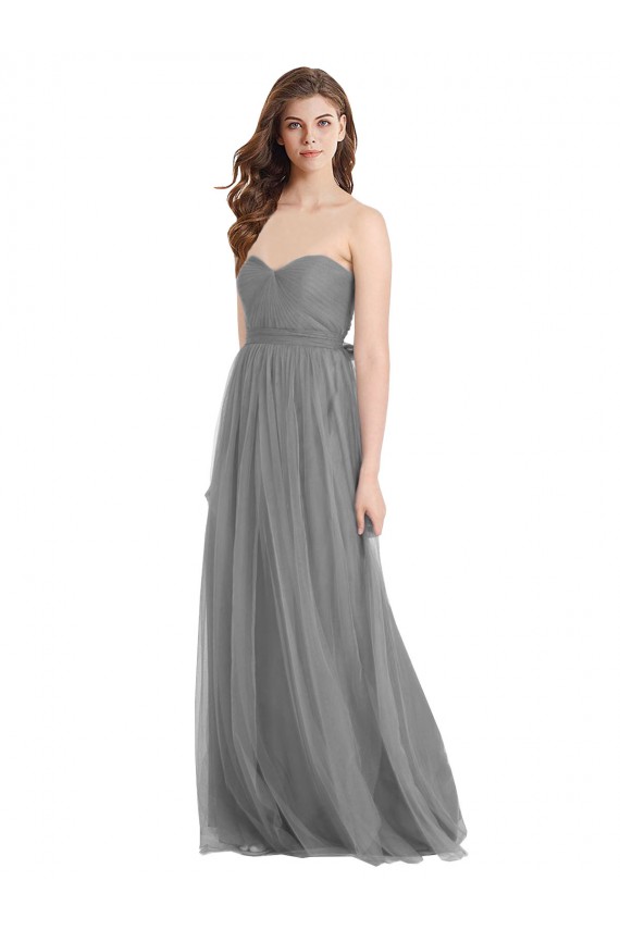 Online Shirred Strapless Bodice Long Tulle Bridesmaid Dress with Sweetheart Neckline UK