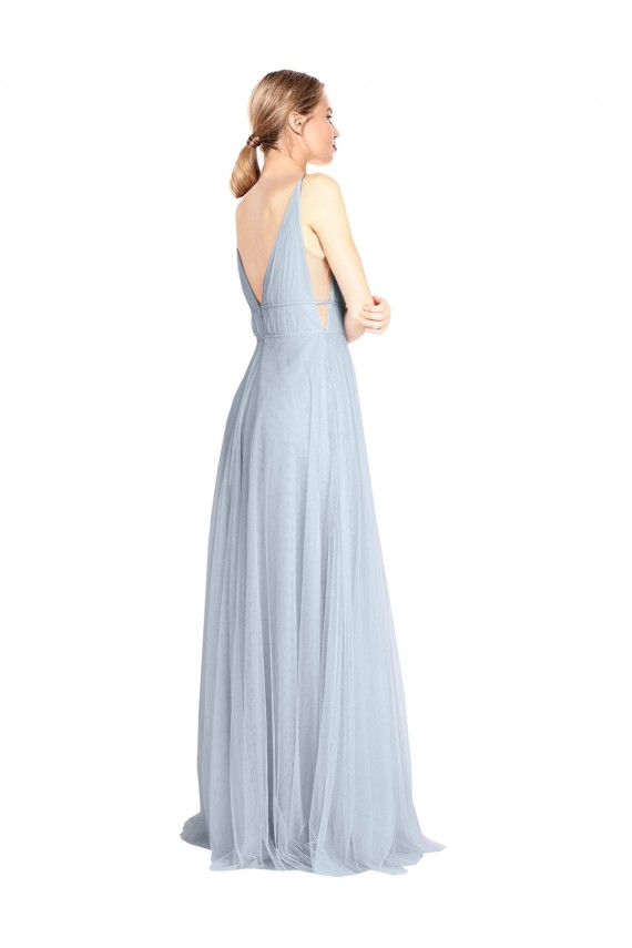 Online Plunging Deep V-Neck Long Tulle Bridesmaid Dress with V-Back UK