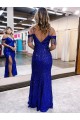 Online Cold Shoulder Sleeveless Long Floor Length Velvet Sequin Prom Dress with Slit UK