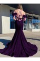 Online Cold Shoulder Sleeveless Long Court Train Velvet Sequin Prom Dress UK