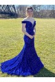 Online Off the Shoulder Sleeveless Long Sweep Train Velvet Sequin Prom Dress UK
