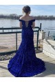 Online Off the Shoulder Sleeveless Long Sweep Train Velvet Sequin Prom Dress UK