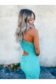 Online Mermaid One Shoulder Sleeveless Long Sweep Train Velvet Sequin Prom Dress UK