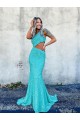 Online Mermaid One Shoulder Sleeveless Long Sweep Train Velvet Sequin Prom Dress UK