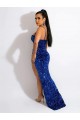 Online Long Sweep Train Spaghetti Straps Sleeveless Velvet Sequin Prom Dress with Slit UK