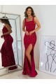 Online Square Neck Sleeveless Long Velvet Sequin Prom Dress with Slit UK