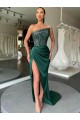 Online Strapless Sleeveless Long Sweep Train Velvet Sequin Prom Dress with High Side Slit UK