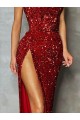 Online Strapless Sleeveless Long Floor Length Velvet Sequin Prom Dress High Side Slit UK
