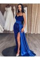 Online Sweetheart Sleeveless Long Sweep Train Velvet Sequin Prom Dress with Slit UK