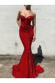 Online Mermaid Sweetheart Sleeveless Long Court Train Velvet Sequin Prom Dress UK