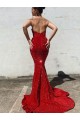 Online Mermaid Sweetheart Sleeveless Long Court Train Velvet Sequin Prom Dress UK
