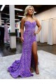 Online A-Line Sweetheart Sleeveless Long Velvet Sequin Prom Dress with Slit UK