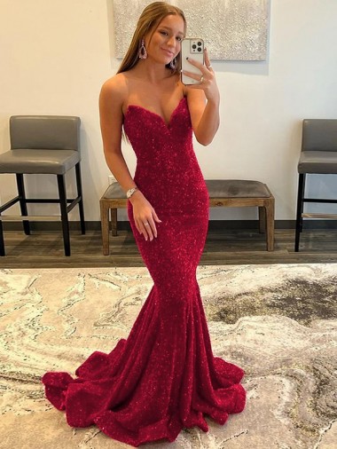 Online Sweetheart Sleeveless Long Sweep Train Velvet Sequin Prom Dress UK