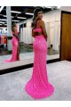 Online Long V-Neck Sleeveless Sweep Train Velvet Sequin Prom Dress with High Slit UK