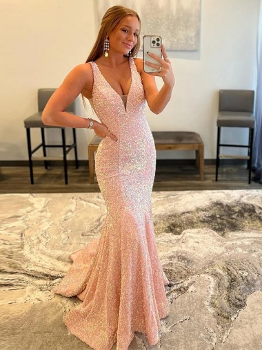 Online Deep V-Neck Sleeveless Long Low Back Velvet Sequin Prom Dress UK