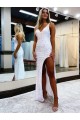 Online Sleeveless V-Neck Long Floor Length Velvet Sequin Prom Dress with Slit UK