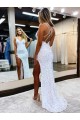 Online Sleeveless V-Neck Long Floor Length Velvet Sequin Prom Dress with Slit UK