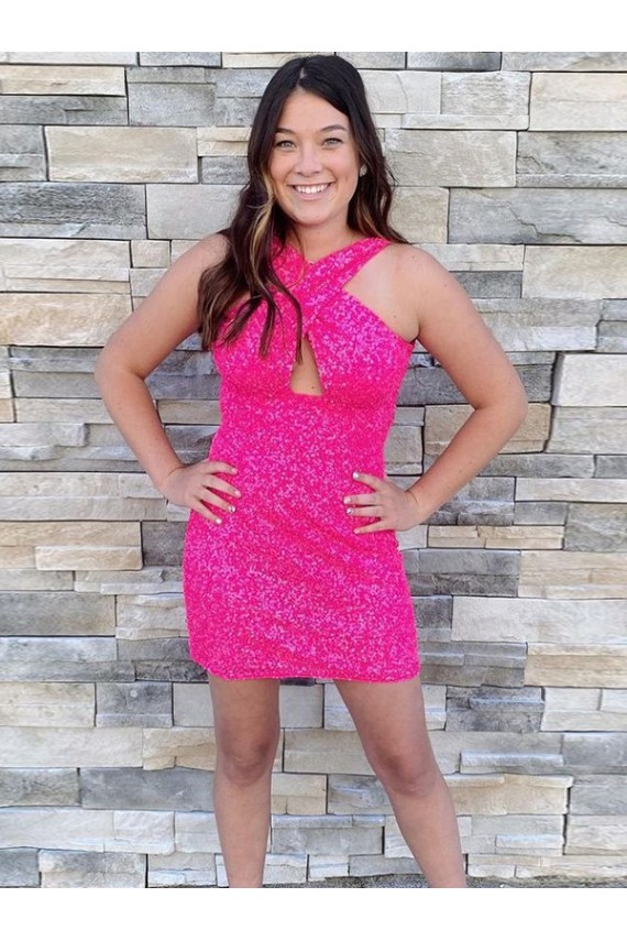 Online Halter Sleeveless Short Velvet Sequin Cocktail Prom Dress UK