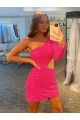 Online One Shoulder Long Sleeves Short Velvet Sequin Prom Dress UK