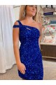 Online Velvet Sequin One Shoulder Sleeveless Short Prom Dress UK