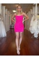 Online Spaghetti Straps Open Back Sleeveless Short Velvet Sequin Prom Dress UK