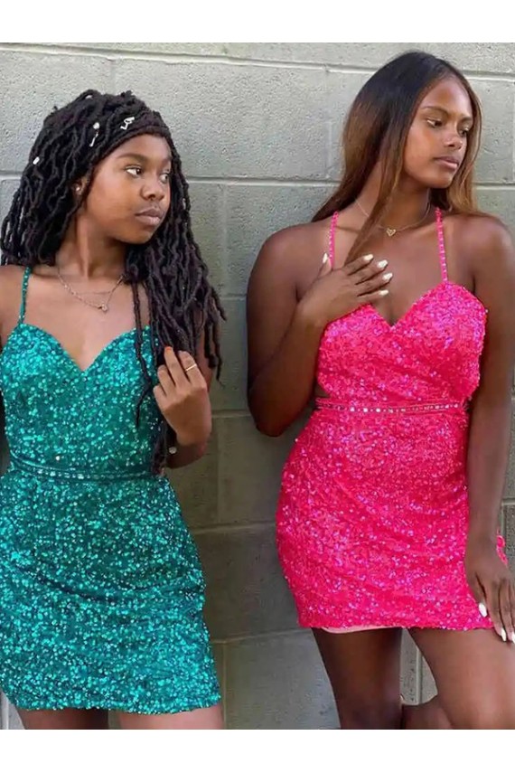 Online V-Neck Sleeveless Short Velvet Sequin Cocktail Dress UK
