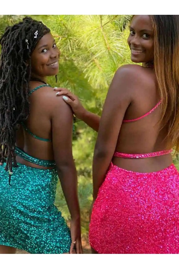 Online V-Neck Sleeveless Short Velvet Sequin Cocktail Dress UK