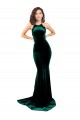 Online High Neck Formal Stretch Velvet Bridesmaid Dress / Prom Dress with Black Lace Embroidery UK