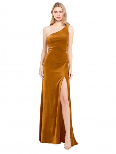Online Sleek One Shoulder Long Formal Velvet Bridesmaid Dress / Prom Dress UK