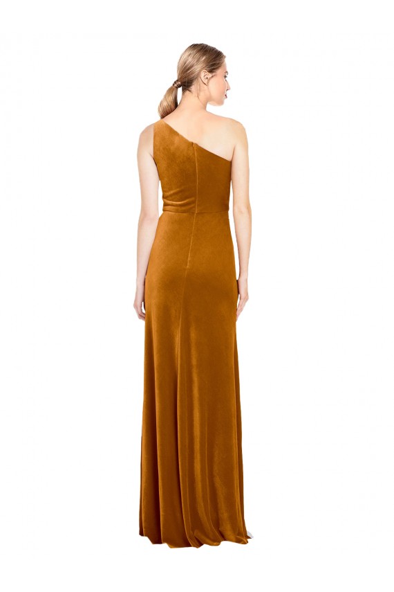Online Sleek One Shoulder Long Formal Velvet Bridesmaid Dress / Prom Dress UK