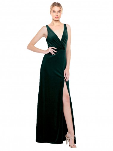 Online Sleek V-Neck Long Formal Velvet Bridesmaid Dress / Prom Dress with Side Slit UK