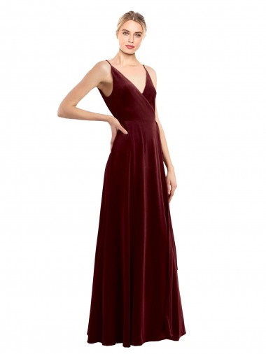 Online Faux Wrap V-Neck Sleek Long Formal Velvet Bridesmaid Dress / Prom Dress UK