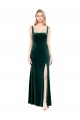 Online Square Neck Full Length Velvet Bridesmaid Dress / Prom Dress with Side Slit UK