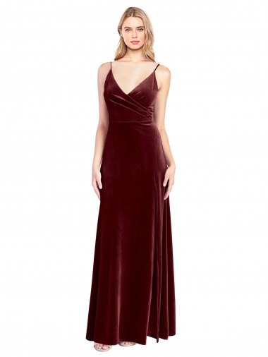 Online Faux Surplice Neckline Slim A-Line Long Velvet Bridesmaid Dress / Prom Dress UK