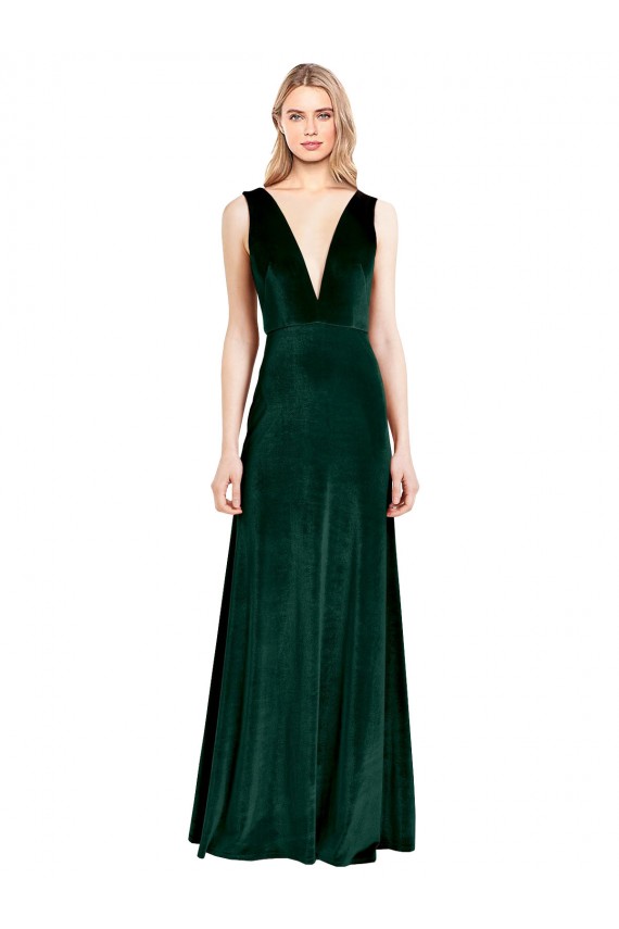 Online Daring Deep V-Neck Long Full Length Formal Velvet Bridesmaid Dress / Prom Dress UK