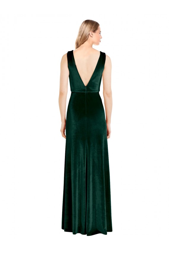 Online Daring Deep V-Neck Long Full Length Formal Velvet Bridesmaid Dress / Prom Dress UK