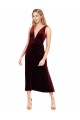 Online Daring Plunging V-Neckline Short Midi Cocktail Length Velvet Bridesmaid Dress / Prom Dress UK