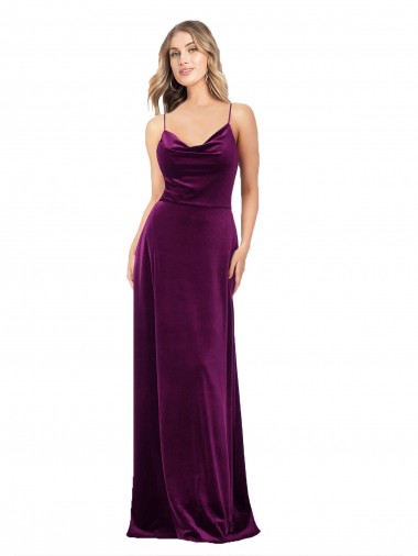 Online Draped Neckline Spaghetti Straps Formal Velvet Bridesmaid Dress / Prom Dress UK