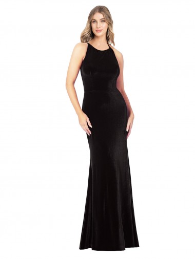 Online Vintage Velvet High Neck Formal Bridesmaid Dress / Prom Dress with Strappy Back UK