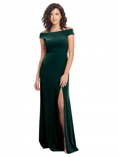 Online Floor Length Cap Sleeves Long Formal Velvet Bridesmaid Dress / Prom Dress with High Side Slit UK