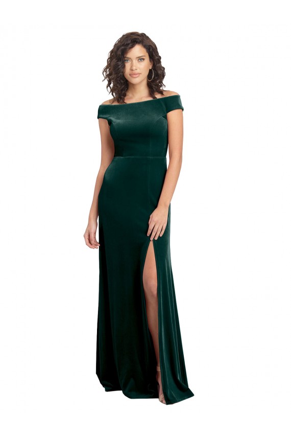 Online Floor Length Cap Sleeves Long Formal Velvet Bridesmaid Dress / Prom Dress with High Side Slit UK
