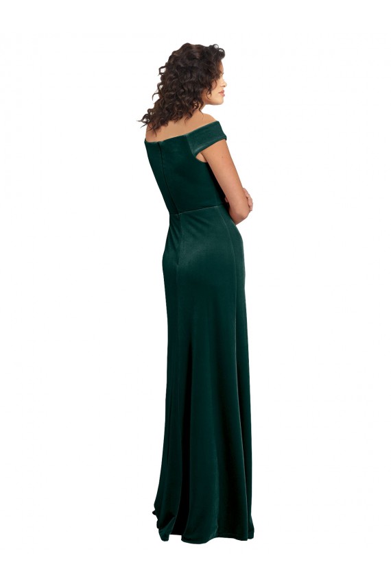 Online Floor Length Cap Sleeves Long Formal Velvet Bridesmaid Dress / Prom Dress with High Side Slit UK